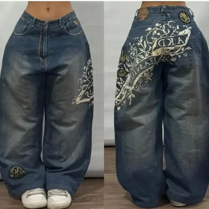 Jeans Oversize Y2K Phantom Unisex | Pantalones Baggy Estilo Hip Hop Streetwear con Parche Bordado Araña Gótico Retro