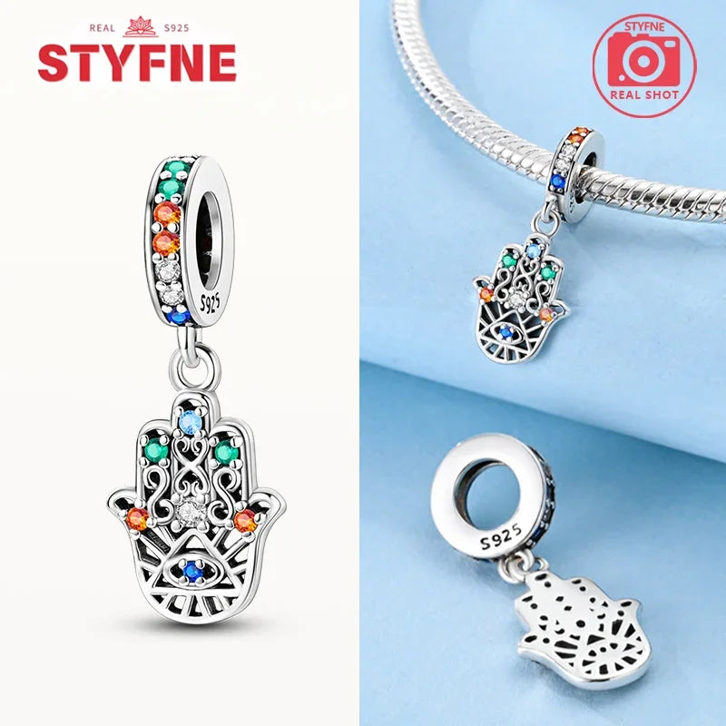 Charm Mano Hamsa Plata 925 | Amuleto de la Suerte Compatible Pandora Pulsera Mujer