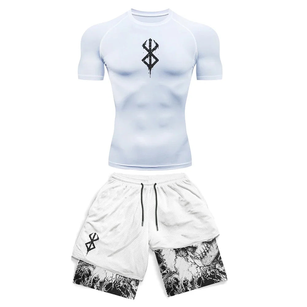 Conjunto Compresivo Anime 3D para Hombre – Camiseta de Manga Corta y Shorts de Gym, Secado Rápido y Transpirable