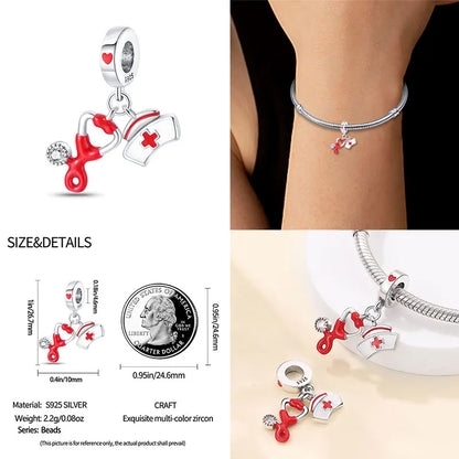Charm Profesional Médico en Plata 925 | Profesora/Docente | Compatible con Pulsera Pandora Original