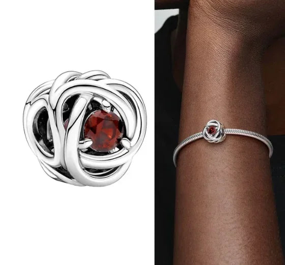 Charm Corazón con Piedras de Nacimiento en Plata 925 – Abalorios Eternity para Pulseras Originales Mujer