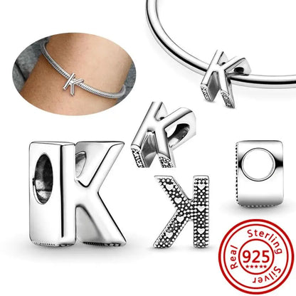Charm Letras A–Z Plata 925 | Alfabeto Completo | Compatible Pandora Pulseras DIY