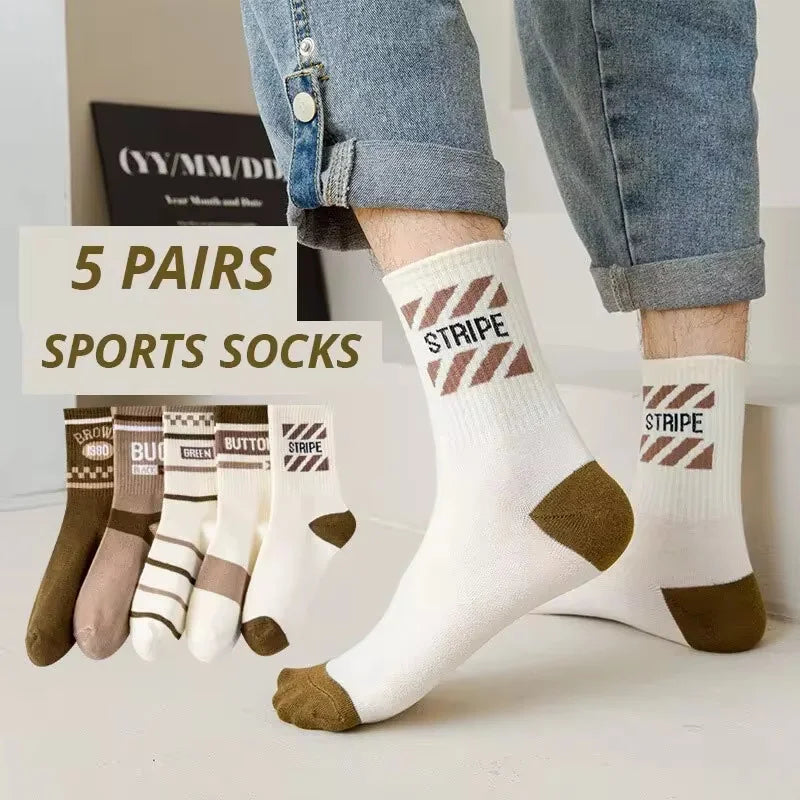 5 Pares de Calcetines para Hombre – Moda Vintage Deportiva | Calcetines Cálidos de Otoño e Invierno, Cómodos y Resistentes