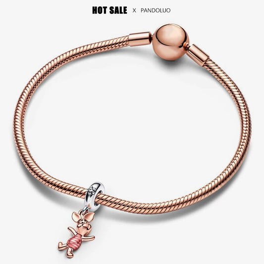 Charm Winnie the Pooh y Piglet de Plata 925 – Colgante Compatible con Pulseras Pandora