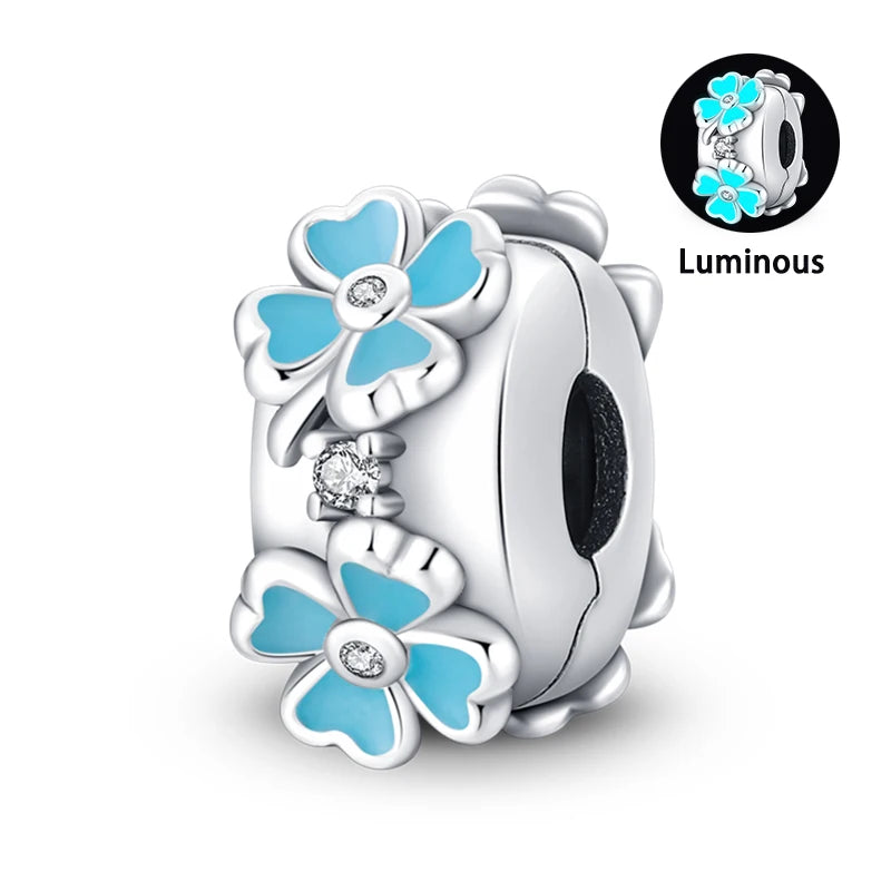 Charm de Plata S925 Mariquita de Siete Puntos y Trébol de la Suerte – Abalorio Colorido y Brillante para Pulseras Originales