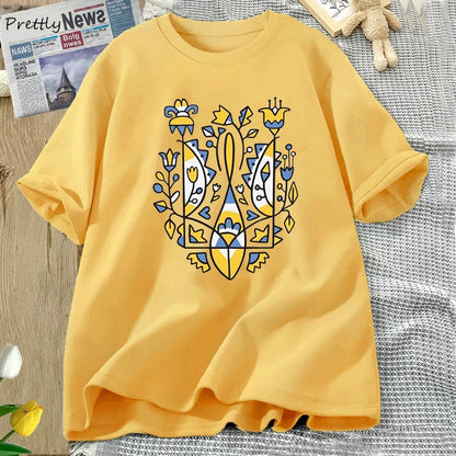 Camiseta Oversize Unisex Ucrania | Algodón Estampado Tridente Nacional