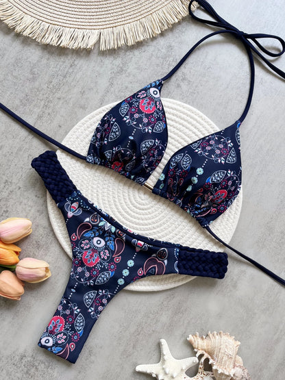 RUOTONGSEPT Bikini Halter Mujer | Mini Tanga Estampado Corte Alto 2 Piezas