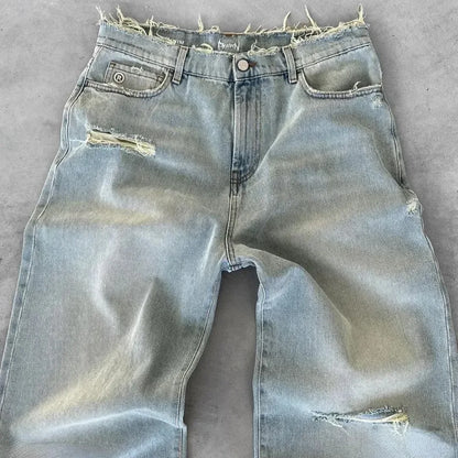 Jeans Rectos Hombre Desgastados con Rasgados | Pantalón Denim Casual Urbano 2025