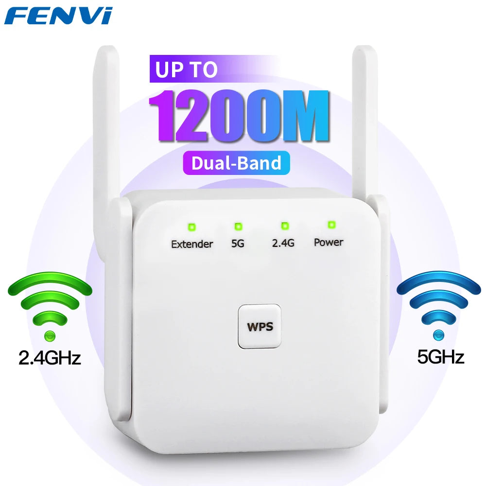 5GHz WiFi Repeater AC1200 – WiFi Extender 1200Mbps, Amplificador de Señal 2.4G/5GHz, Cobertura Larga para Hogar y Oficina