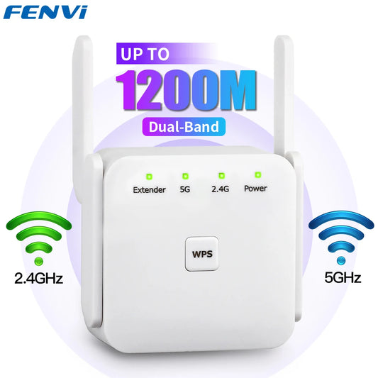 5GHz WiFi Repeater AC1200 – WiFi Extender 1200Mbps, Amplificador de Señal 2.4G/5GHz, Cobertura Larga para Hogar y Oficina