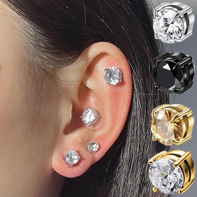 1 Par de Pendientes Magnéticos de Cristal | Clip sin Perforación | Aros Falsos Unisex para Hombre y Mujer | Joyería de Moda Regalo