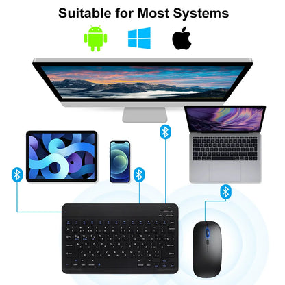 Teclado y Ratón Inalámbrico Bluetooth Universal – Compatible con iOS, Android y Windows, para iPad, Tablet y Laptop (Español, Coreano, Portugués, Ruso)