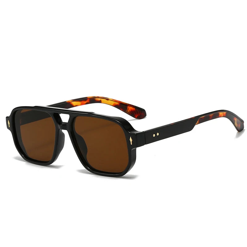 JNPCXI Gafas de Sol Vintage Hombre Doble Puente | Lentes Verdes UV400 Cuadradas con Detalles de Remaches