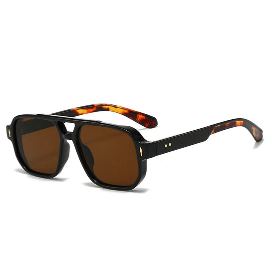 JNPCXI Gafas de Sol Vintage Hombre Doble Puente | Lentes Verdes UV400 Cuadradas con Detalles de Remaches