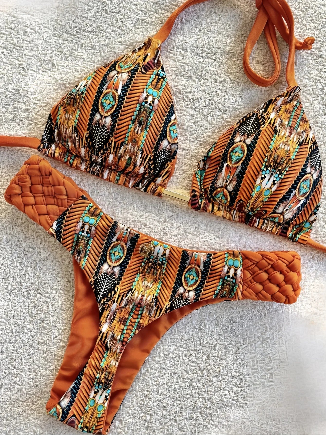 RUOTONGSEPT Bikini Halter Mujer | Mini Tanga Estampado Corte Alto 2 Piezas