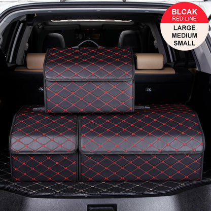 Organizador de Maletero de Coche | Caja de Gran Capacidad | Plegable de Cuero | Multiusos para Herramientas y Accesorios | Emergencias