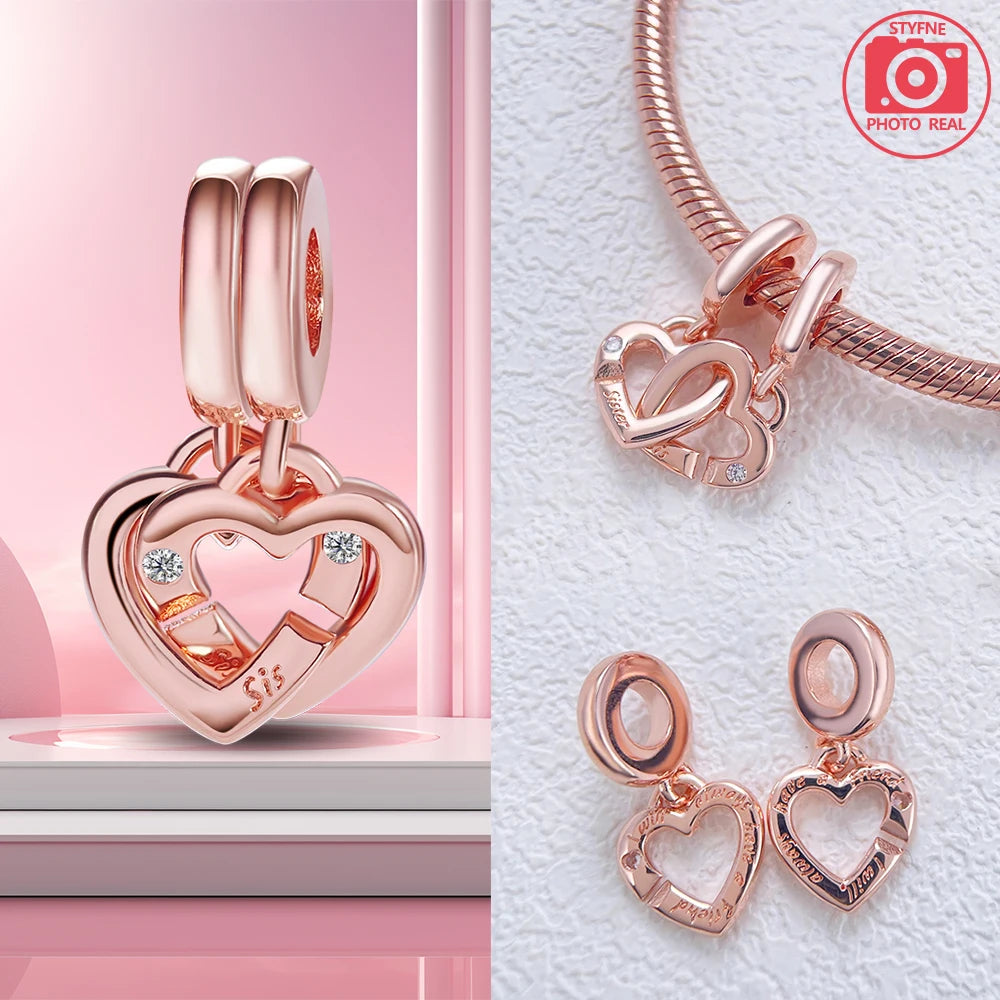 Charm Colgante Pareja Plata 925 y Oro Rosa | Compatible Pandora Original | Pulsera o Collar Mujer