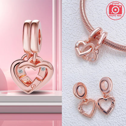 Charm Colgante Pareja Plata 925 y Oro Rosa | Compatible Pandora Original | Pulsera o Collar Mujer