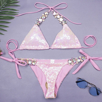 Bikini Sexy Mujer | Lentejuelas y Rhinestones Push-Up Playa y Piscina
