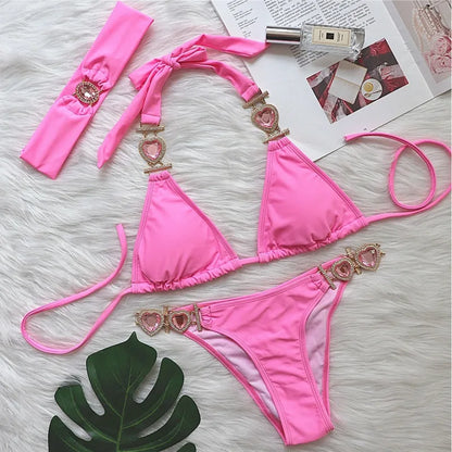Bikini Sexy Mujer | Push-Up con Rhinestones y Diadema Playa y Piscina
