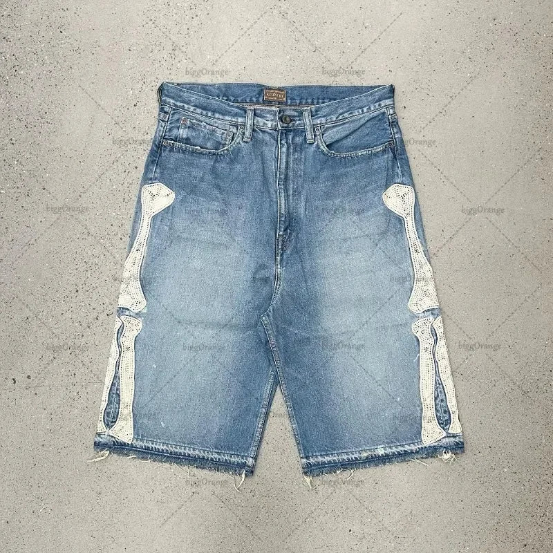 Shorts Oversize American Street Harajuku – Denim Retro con Bordado de Letras, Jeans Sueltos y Casual para Hombre y Mujer Y2K