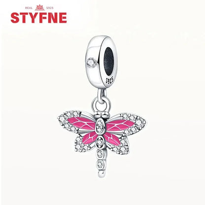 Charm Plata S925 Mariposa Libélula Flores con Gemas | Compatible Pulsera Pandora