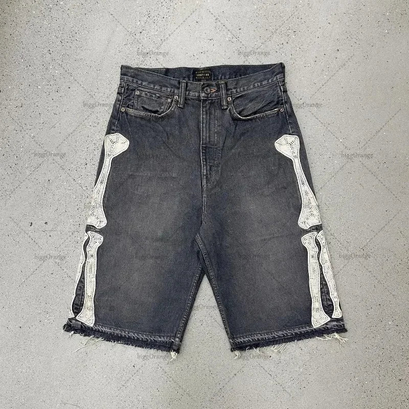 Shorts Oversize American Street Harajuku – Denim Retro con Bordado de Letras, Jeans Sueltos y Casual para Hombre y Mujer Y2K