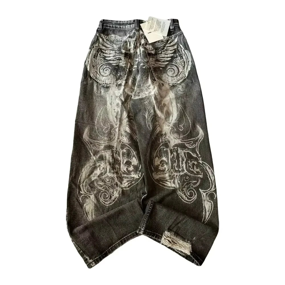 Jeans Baggy Bordados Hombre | Pantalones Oversize Y2K Hip Hop Streetwear Harajuku Cintura Alta Pierna Ancha