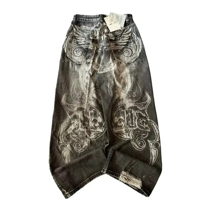Jeans Baggy Bordados Hombre | Pantalones Oversize Y2K Hip Hop Streetwear Harajuku Cintura Alta Pierna Ancha