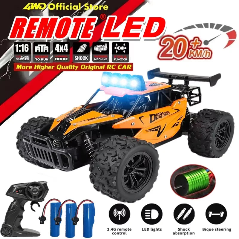 Coche RC Drift 1:16 Todoterreno – Control Remoto 2.4G Alta Velocidad con Luces LED Juguete para Niños