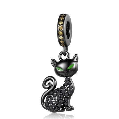 Charm gato negro de plata 925 con huella – Colgante animal para pulsera tipo Pandora, joyería DIY elegante para mujer