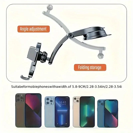 Soporte Ajustable para Teléfono de Coche con Base de Succión Fuerte y Marco de ABS – Rotación 360° Antivibración Antideslizante para Salpicadero