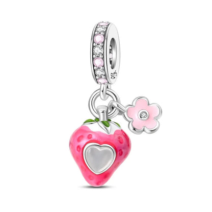 Charms de Plata 925 Frutas (Fresa, Cereza, Manzana y Aguacate) – Abalorios Coloridos para Pulseras Originales