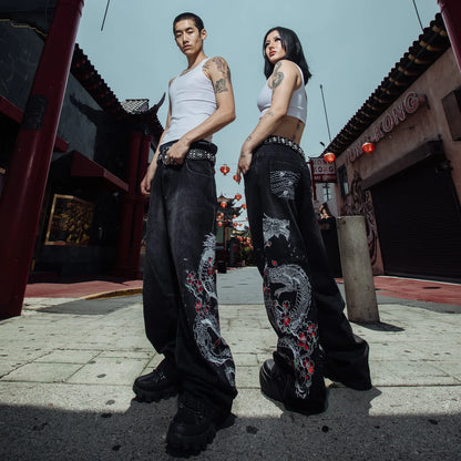 Jeans Baggy Bordados Hombre | Pantalones Oversize Y2K Hip Hop Streetwear Harajuku Cintura Alta Pierna Ancha