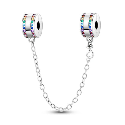 Charm Safety Chain Plata Plateada – Gato Rosa, Luna y Estrella para Pulsera o Collar DIY