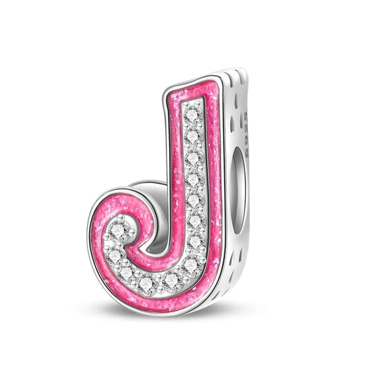 Charm letra alfabeto A-Z con circonias rosas en plata 925 – Abalorio elegante para pulseras tipo Pandora, joyería DIY personalizada