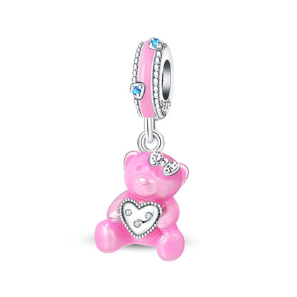 Charm de Plata 925 Trébol Azul Degradado y Flor Iris Rosa – Abalorio Elegante para Pulseras Originales