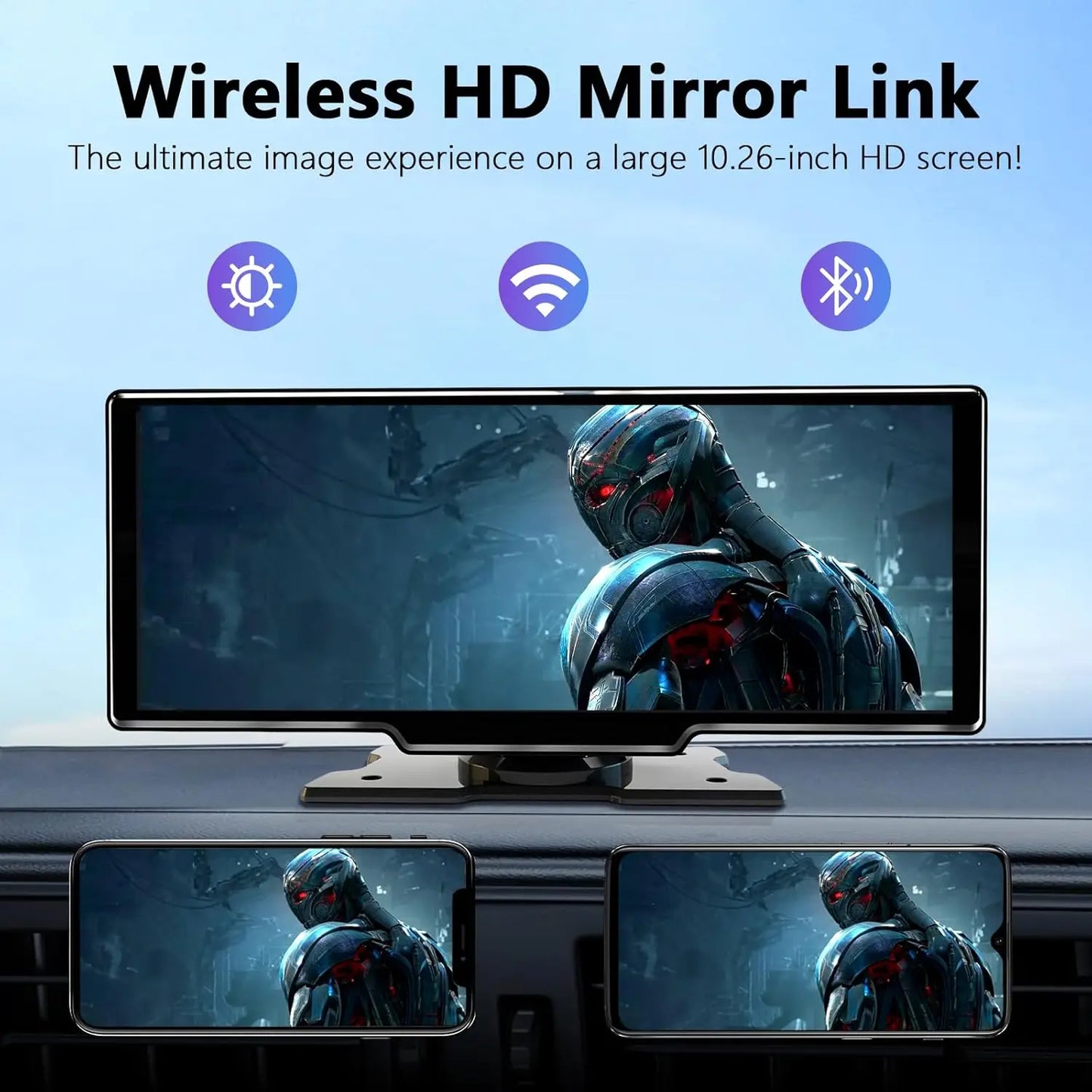 10.26" Carplay Screen for Car,Wireless CarPlay & Android Auto Multimedia Video Player,Universal Car Radio,BT AUX FM Car Stereo