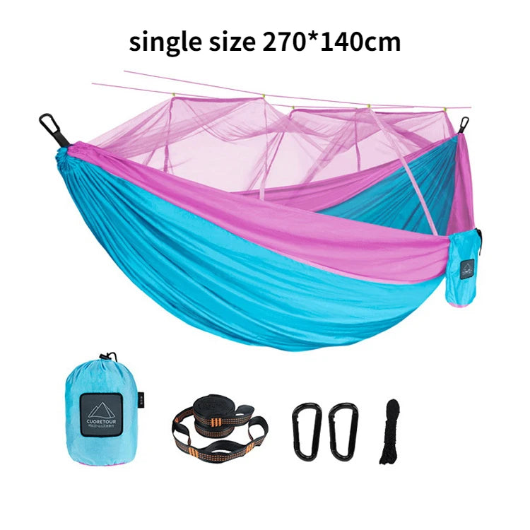 Hamaca Portátil con Mosquitera – Nylon Ligero para Camping y Viajes | Tamaño Individual y Doble