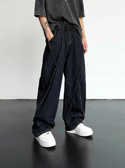 Jeans Hip Hop 2025 para Hombre – Pantalones Rasgados con Patchwork Denim Oversize Baggy Pierna Ancha Streetwear Casual