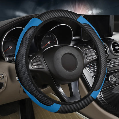 Car Steering Wheel Cover Breathable Anti Slip PU Leather Steering Covers Suitable 37-38.5cm Auto Decoration Carbon Fiber