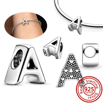 Charm Letras A–Z Plata 925 | Alfabeto Completo | Compatible Pandora Pulseras DIY