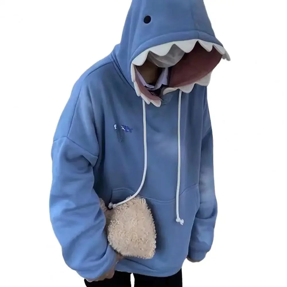 Hoodie Oversize Tiburón Patchwork Unisex | Sudadera Kawaii Casual Otoño Invierno