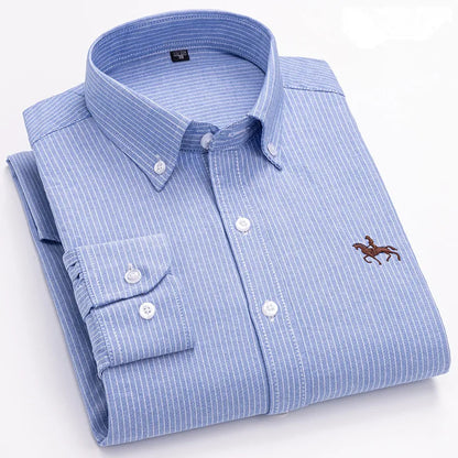 Camisa Hombre 2024 | Oxford de Algodón con Bordado de Caballo y Manga Larga Oversize