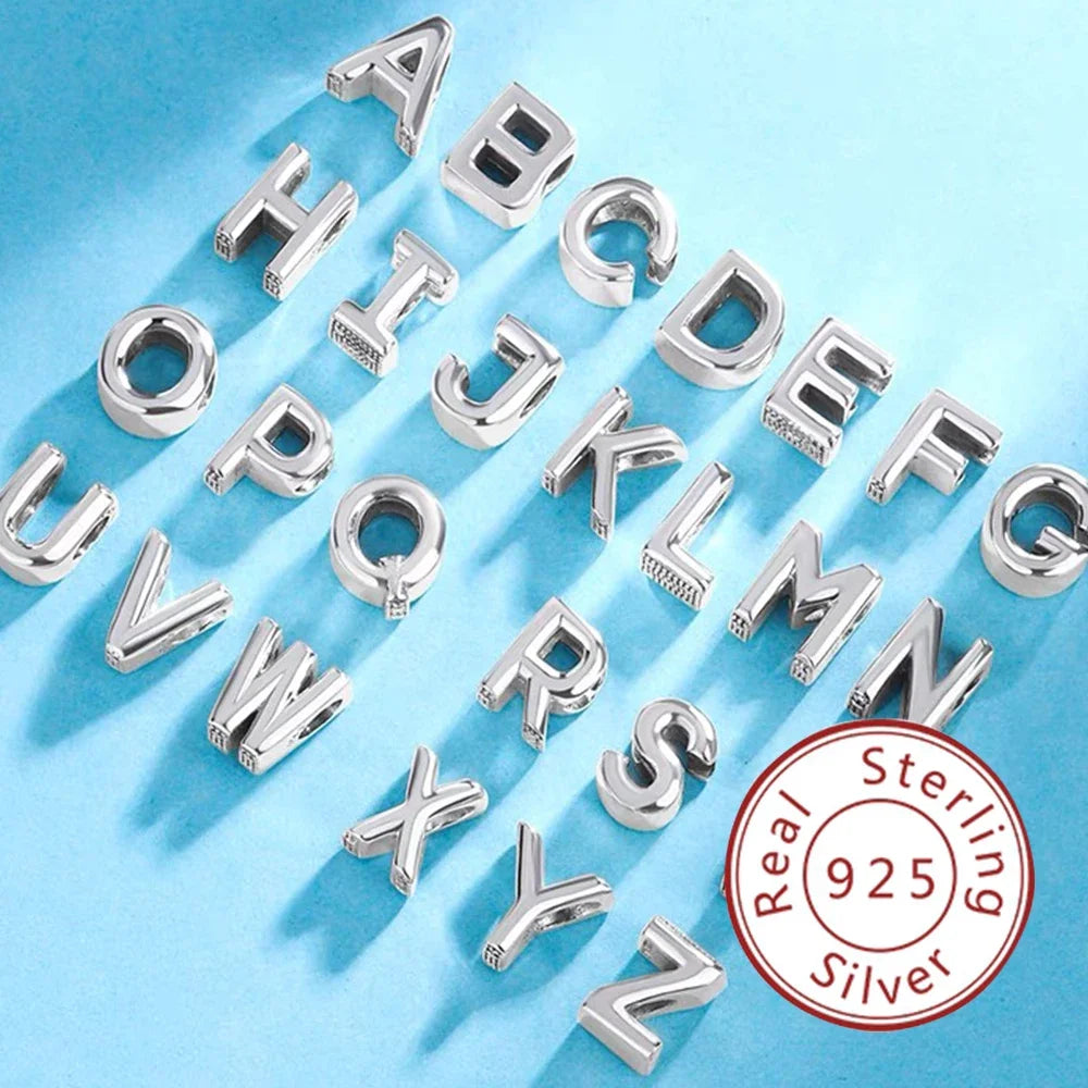 Charm letras inglés pinyin A-Z plata 925 – Abalorios alfabeto para pulsera tipo Pandora mujer