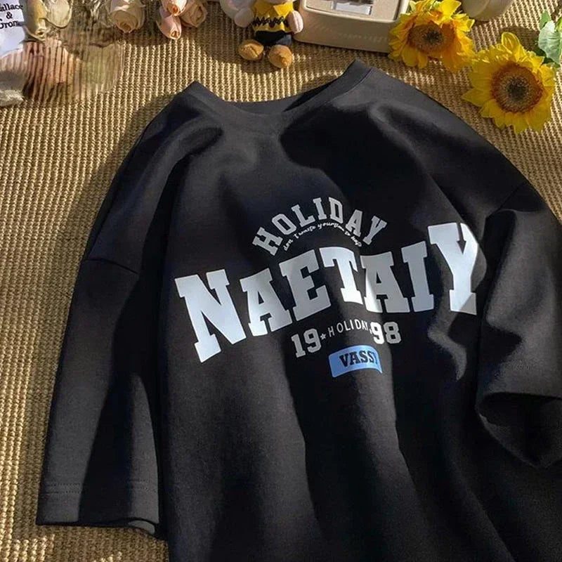 Camiseta Oversize Unisex Estilo Gótico | Estampado Letras Harajuku Y2K Manga Corta