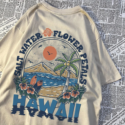 Camiseta Hawaiana Oversize Hombre Mujer | T-shirt Unisex Algodón Estilo Hip Hop Casual con Flores Tropicales Pareja