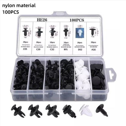 Kit 100 Clips Sujetadores Plásticos para Carro | Remaches Universales Puerta, Parachoques, Guardabarros + Herramienta