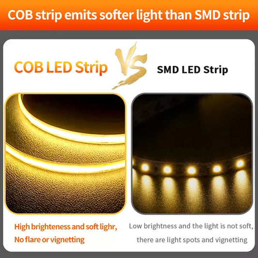 Tira LED COB USB 5V con Control Táctil – Luz Cálida o Blanca, 320 LEDs/m, Alto Brillo para TV, Espejos y Decoración
