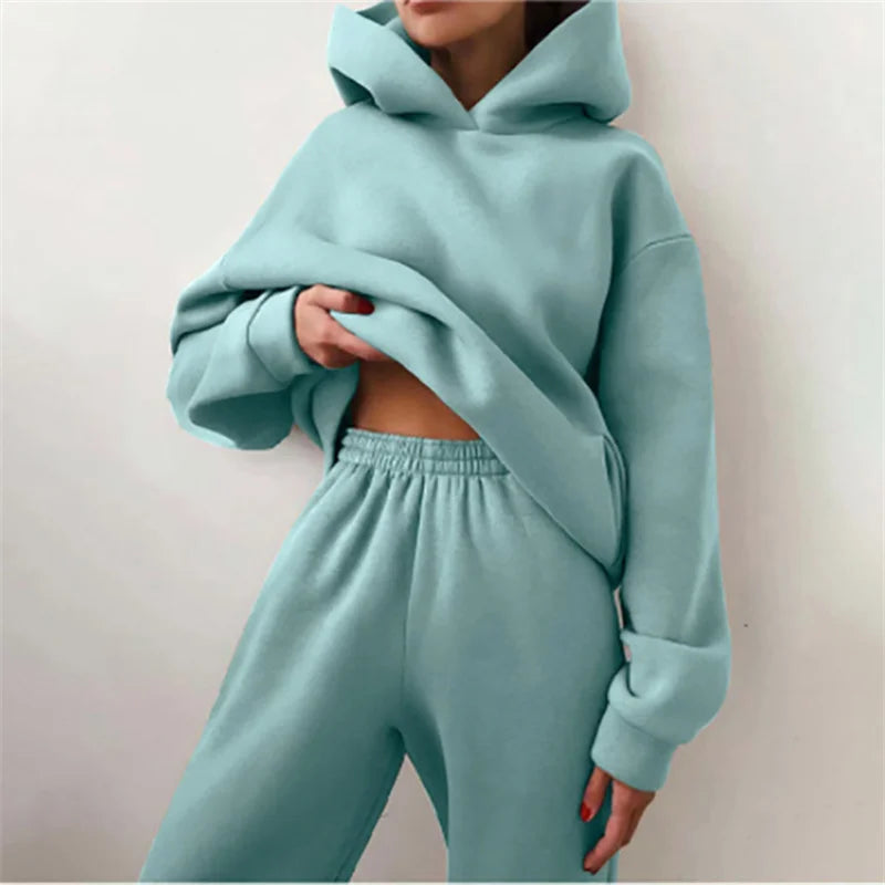 Conjunto Deportivo Mujer 2 Piezas | Sudadera Hoodie Oversize + Pantalón Largo Casual Otoño Invierno
